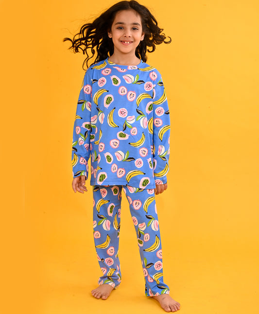 BANANA BERRY LONG SLEEVES GIRLS PYJAMA SET - BLUE