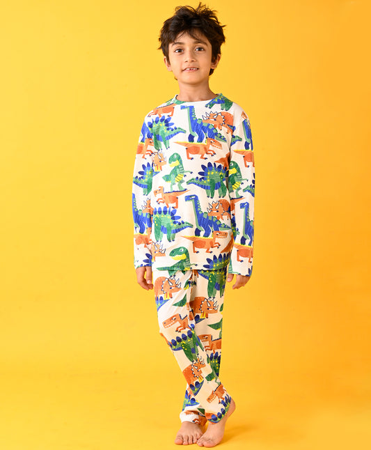 TRI DINOSAUR LONG SLEEVE PYJAMA SET - WHITE