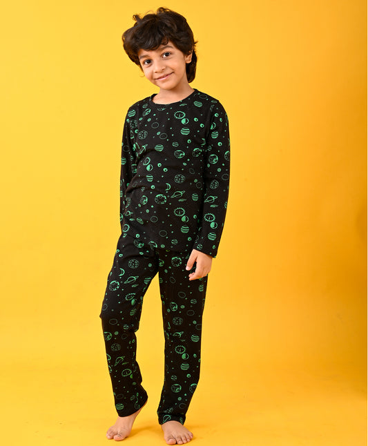 SOLAR SYSTEM FUN BLACK LONG SLEEVE PYJAMA SET  - BLACK