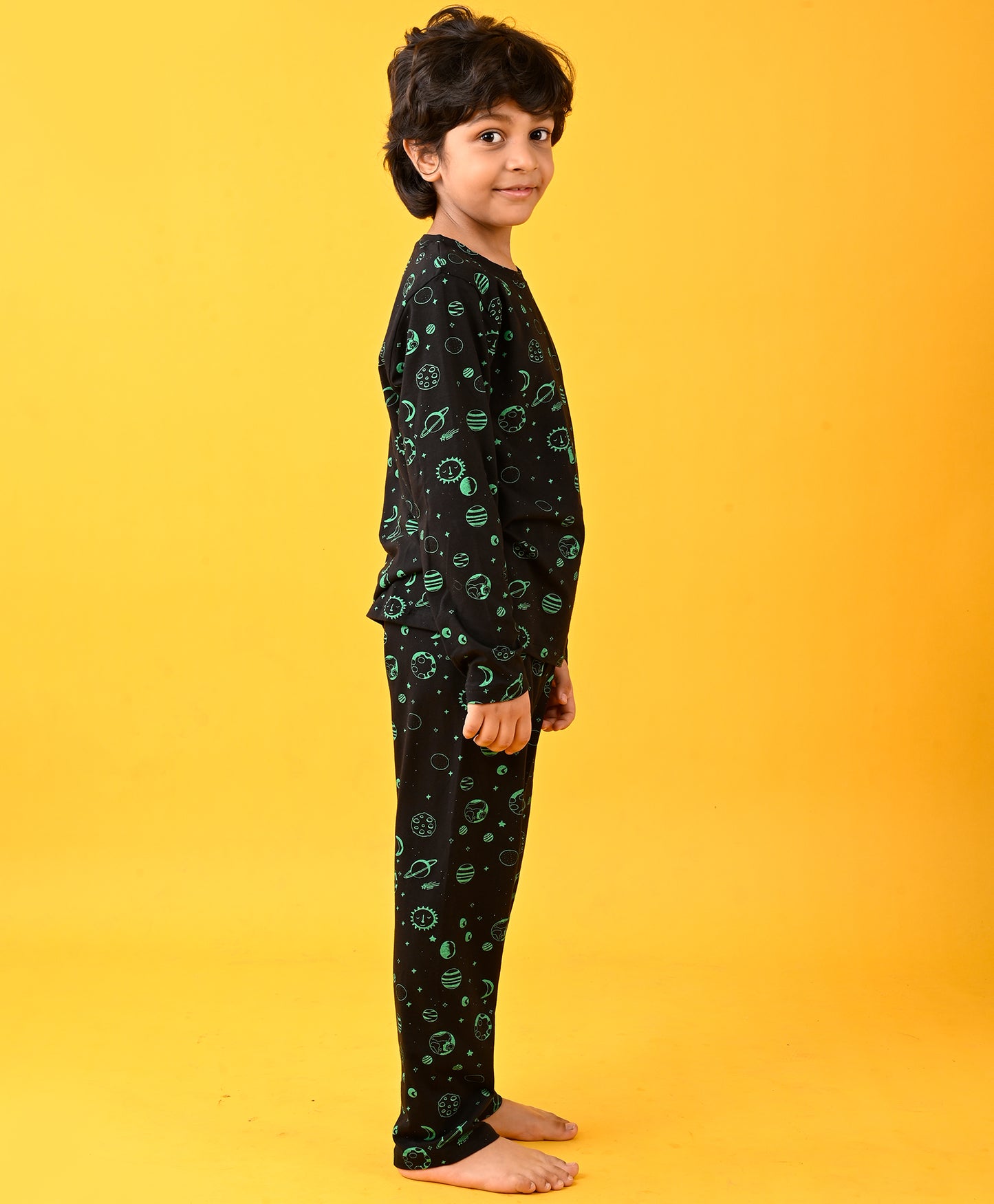 SOLAR SYSTEM FUN BLACK LONG SLEEVE PYJAMA SET  - BLACK