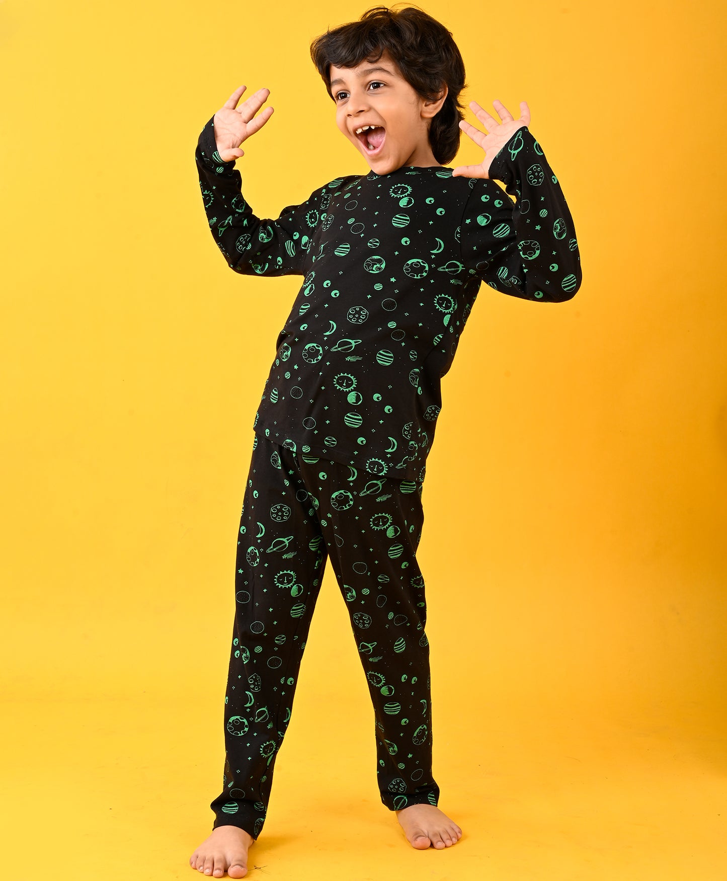 SOLAR SYSTEM FUN BLACK LONG SLEEVE PYJAMA SET  - BLACK