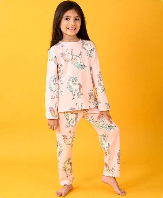 UNICORN STAR FUN LONG SLEEVE PYJAMA SET  - PINK