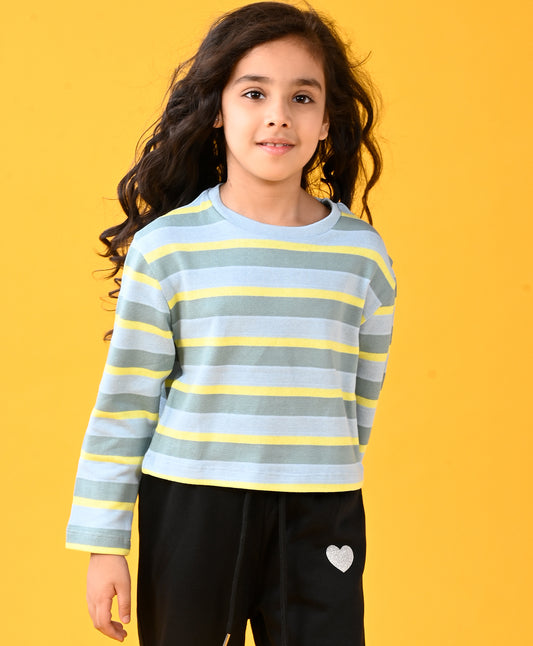 AQUA YELLOW STRIPED LONG SLEEVES T-SHIRT - AQUA