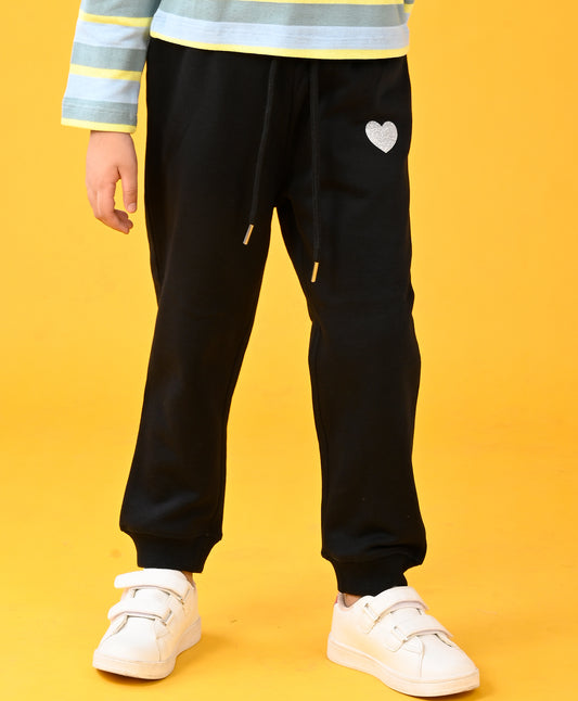 BLACK HEART WARM FLEECE GIRLS JOGGER - BLACK