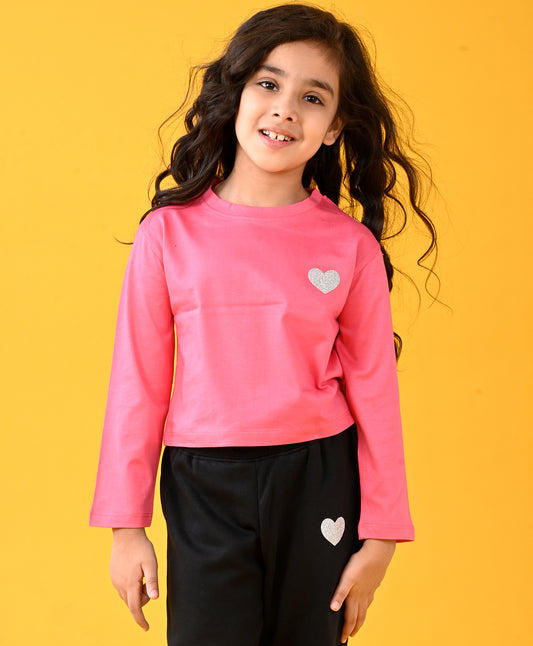 BRIGHT PINK HEART LONG SLEEVES T-SHIRT - PINK