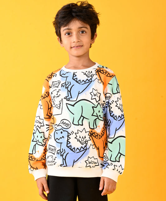 DINOSAUR WOW FLEECE BOYS SWEATSHIRT - WHITE