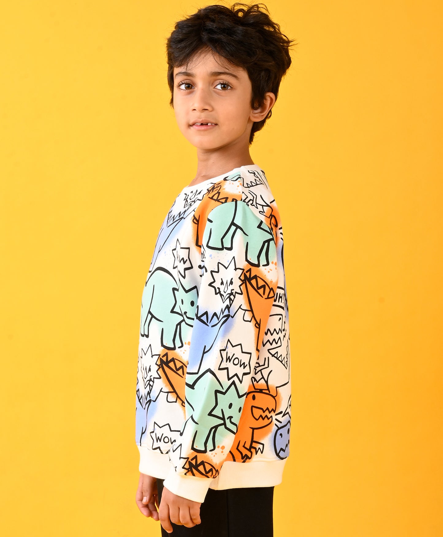 DINOSAUR WOW FLEECE BOYS SWEATSHIRT - WHITE