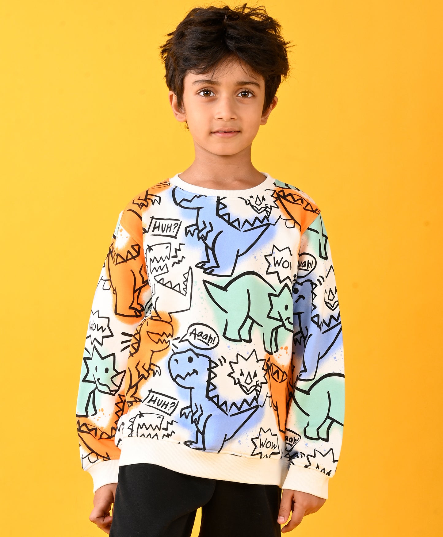 DINOSAUR WOW FLEECE BOYS SWEATSHIRT - WHITE