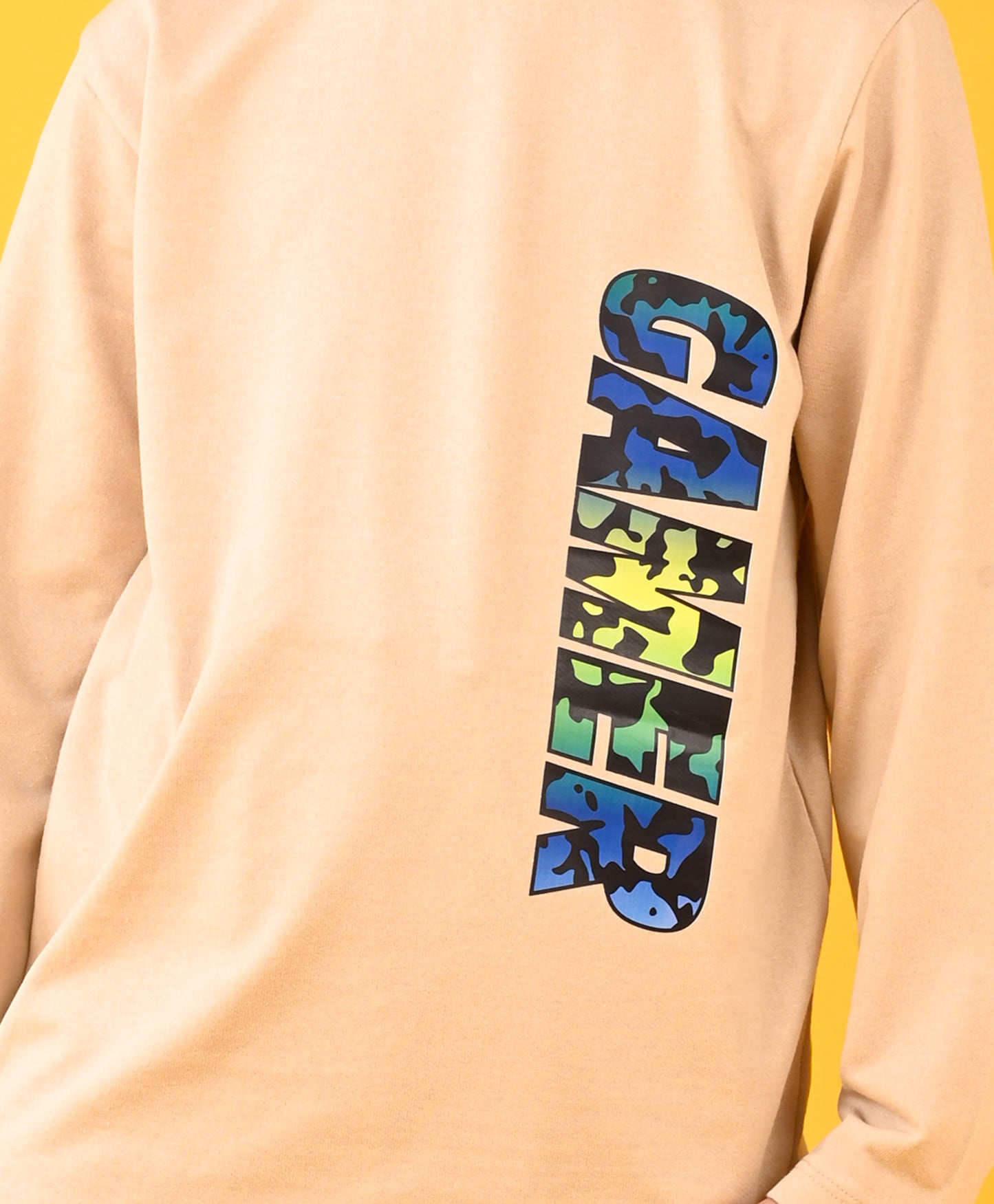 GAMER FUN BEIGE LONG SLEEVES BOYS T-SHIRT - BEIGE