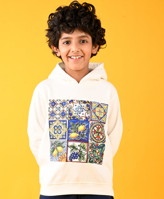 LEMON FUN VIBES FLEECE BOYS HOODIE - WHITE