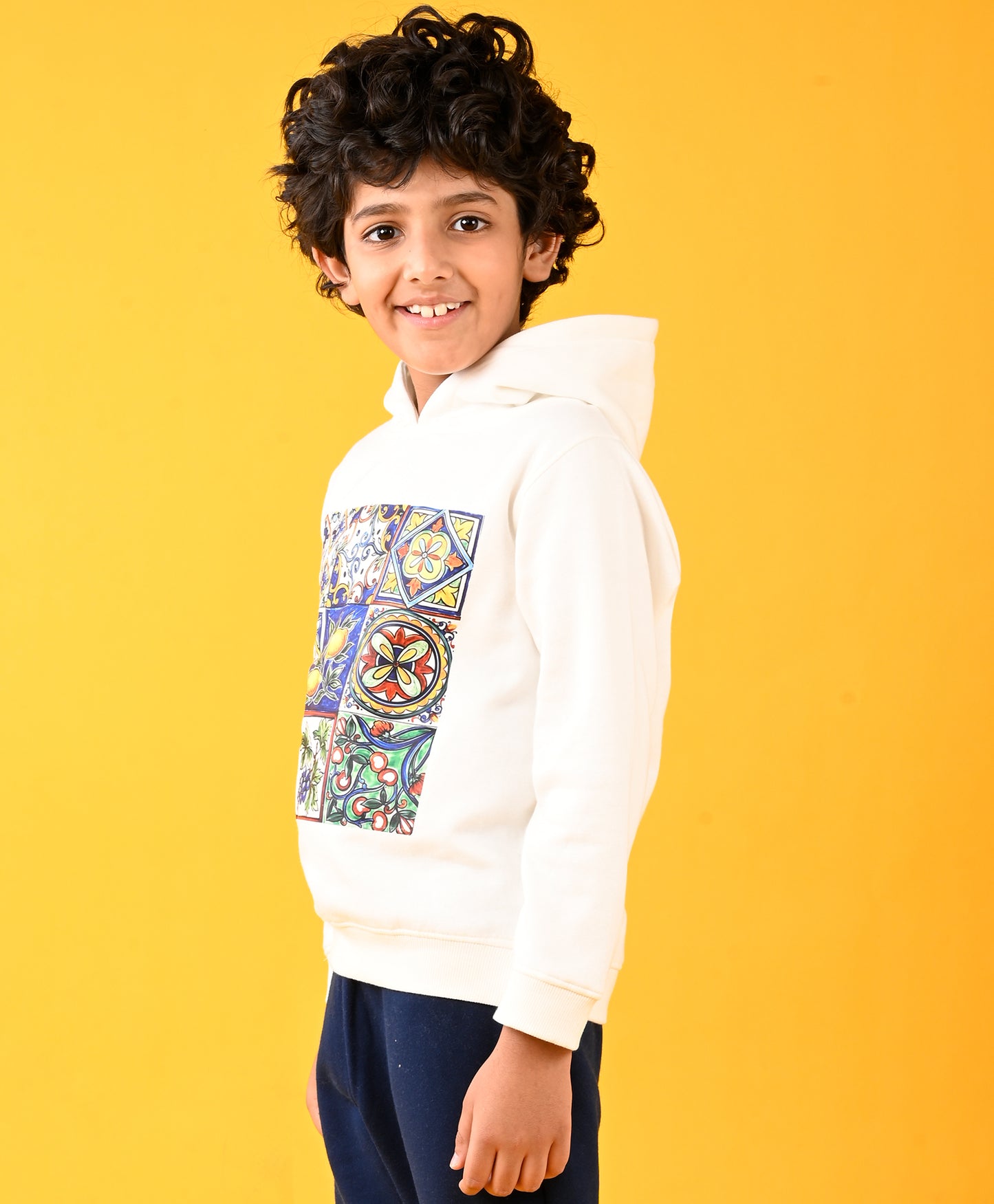 LEMON FUN VIBES FLEECE BOYS HOODIE - WHITE