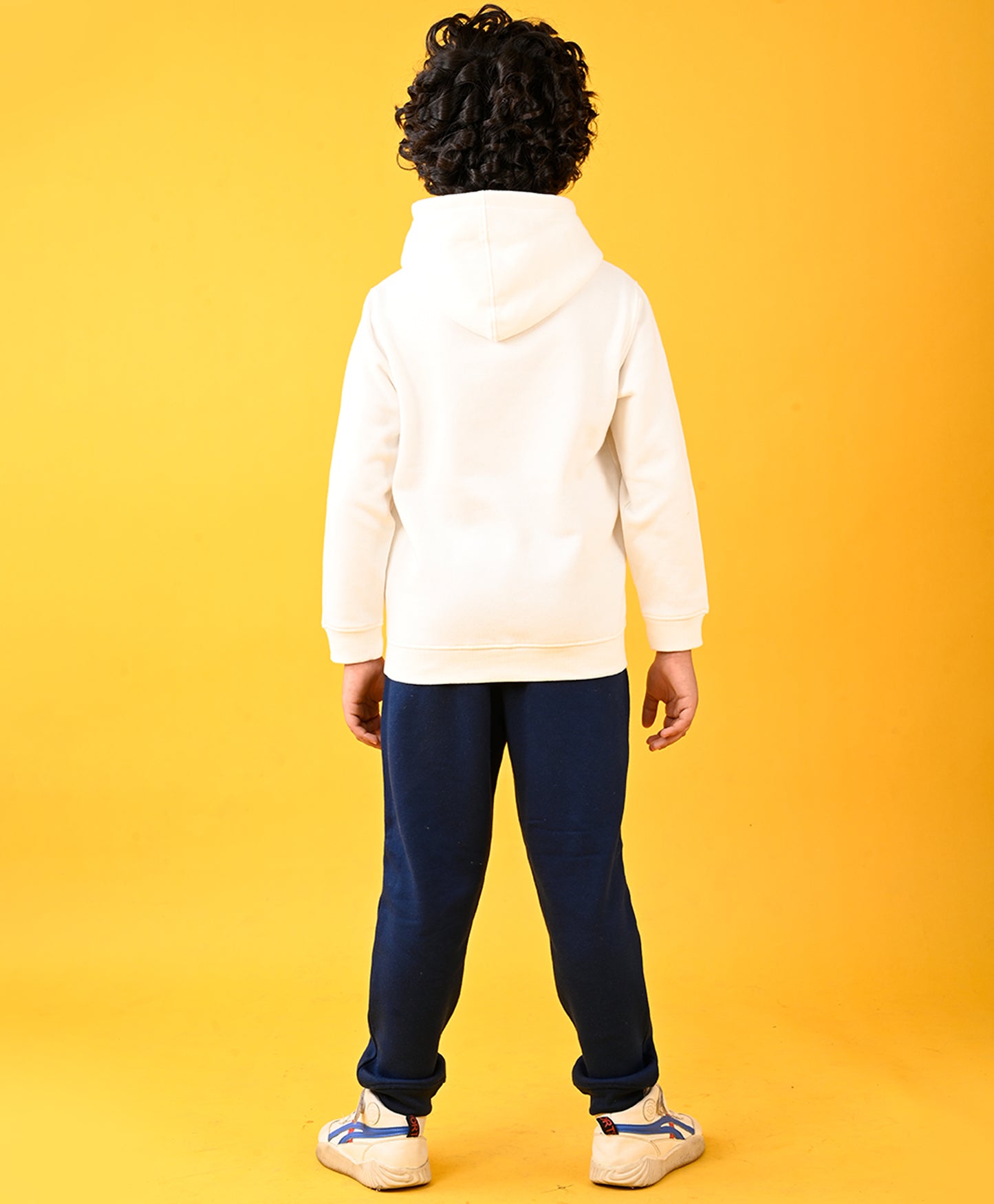 LEMON FUN VIBES FLEECE HOODIE AND WARM NAVY FLEECE JOGGER SET - WHITE/NAVY