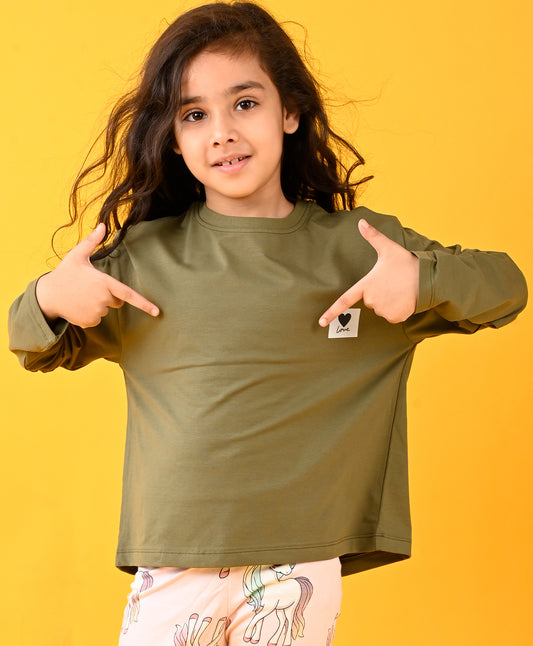 LOVE OLIVE GIRLS LONG SLEEVES T-SHIRT - OLIVE