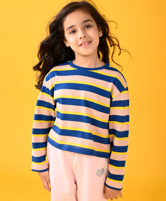 PINK YELLOW STRIPED LONG SLEEVES T-SHIRT - PINK