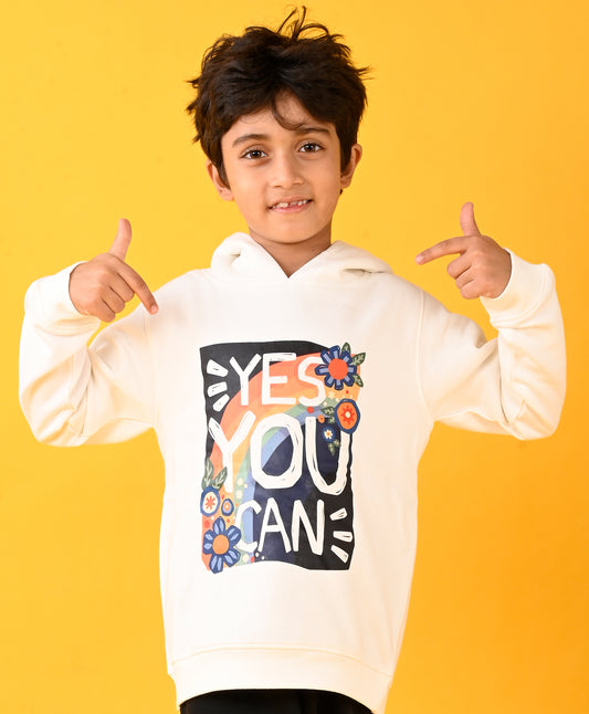 YES YOU CAN FLEECE BOYS HOODIE - WHITE