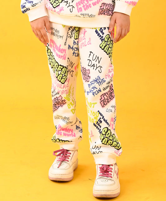 COLORFUL HAPPINESS FLEECE JOGGER - WHITE