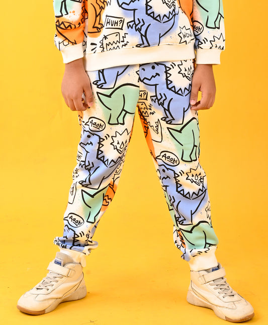 DINOSAUR WOW FLEECE BOYS JOGGER - WHITE