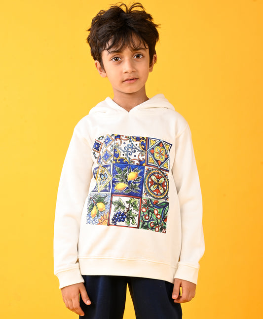 LEMON VIBES FLEECE BOYS HOODIE - WHITE