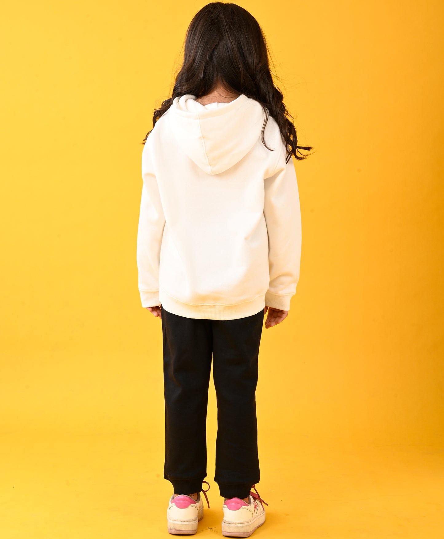 LEMON VIBES FLEECE GIRLS HOODIE AND BLACK JOGGER SET - WHITE/BLACK