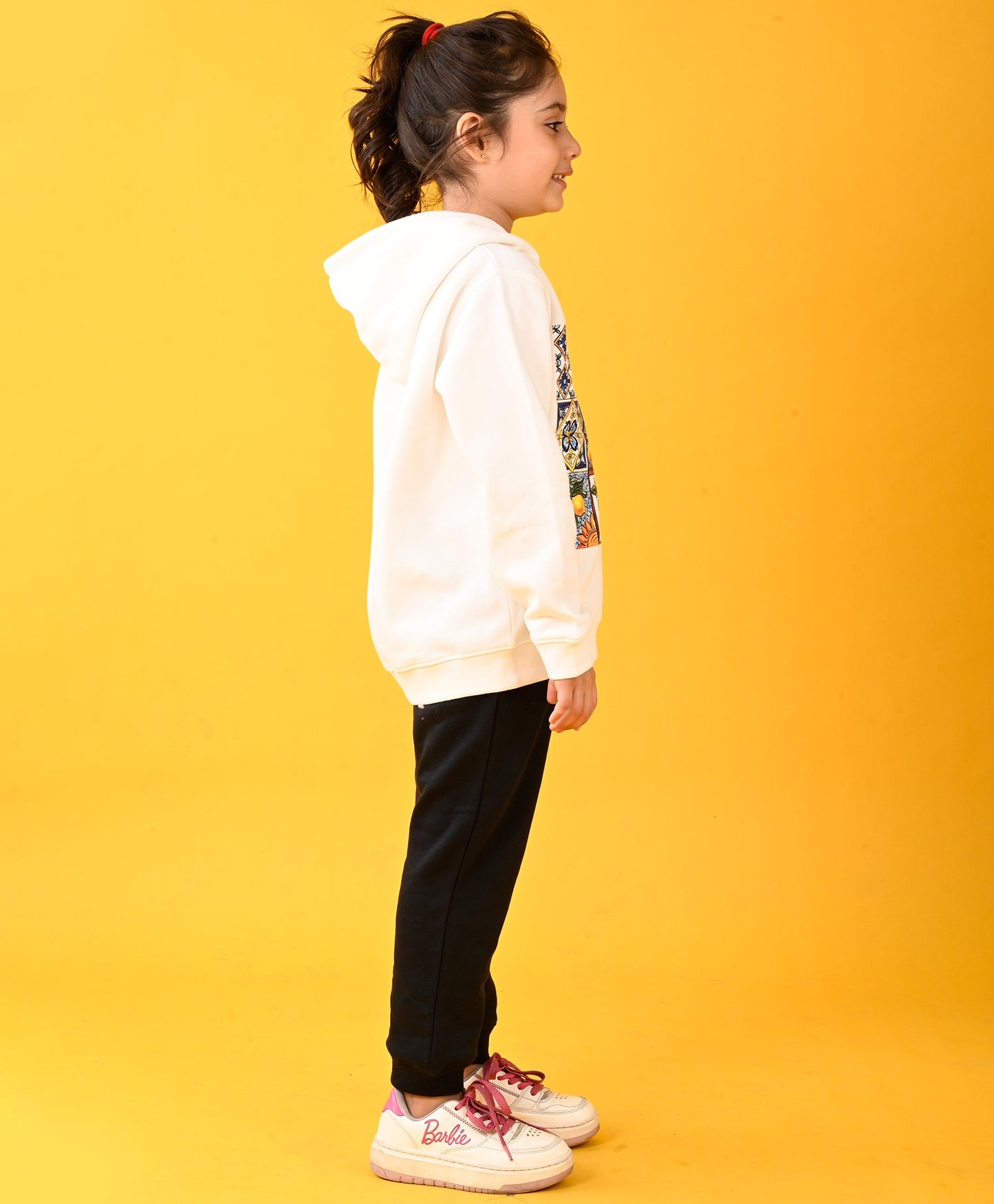 LEMON VIBES FLEECE GIRLS HOODIE AND BLACK JOGGER SET - WHITE/BLACK