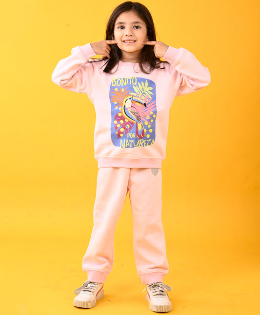 NATURE LOVE PINK FLEECE SWEATSHIRT JOGGER SET - PINK