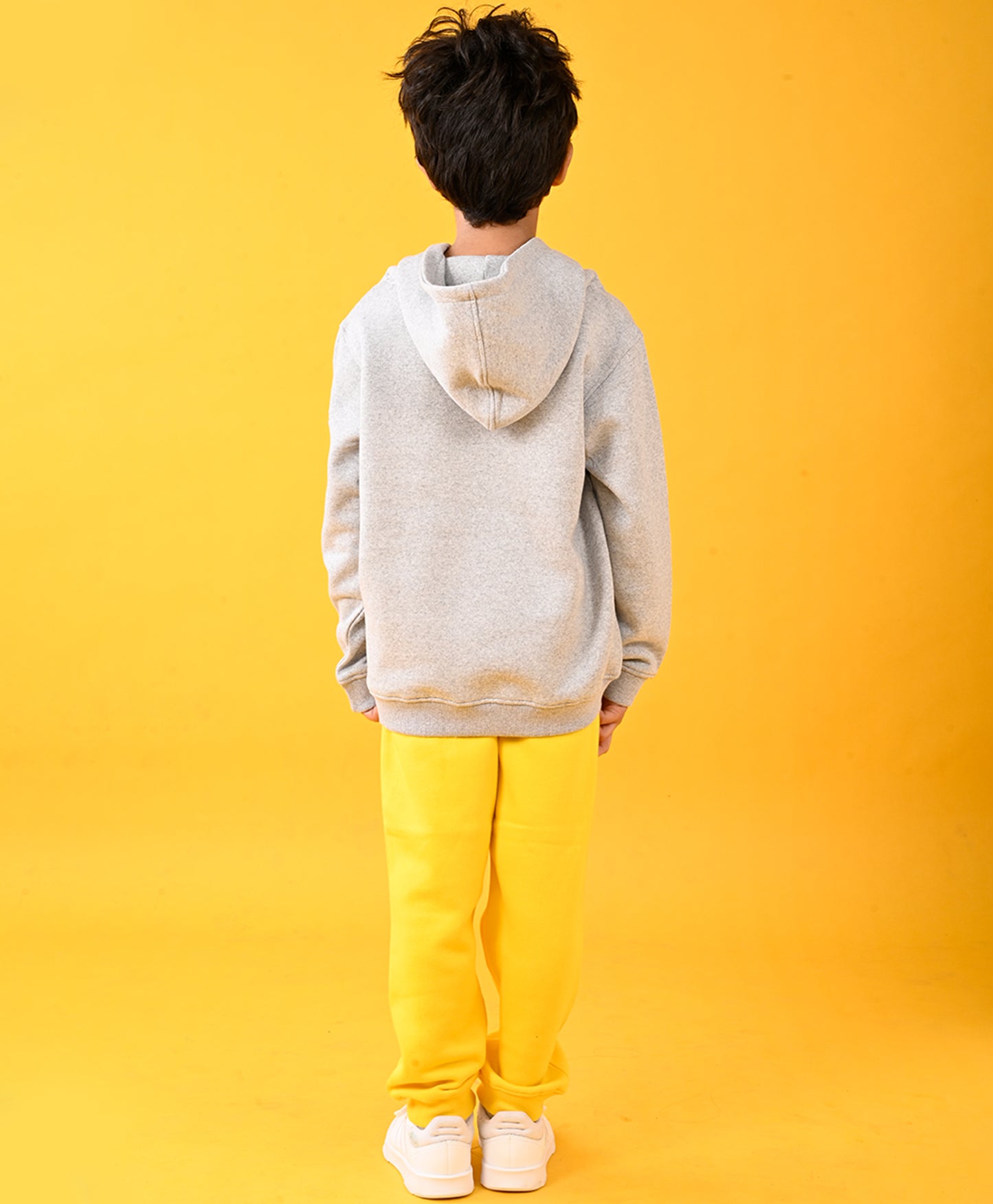 PARIS GREY MELANGE FLEECE HOODIE AND YELLOW FLEECE JOGGER SET - GREY/YELLOW