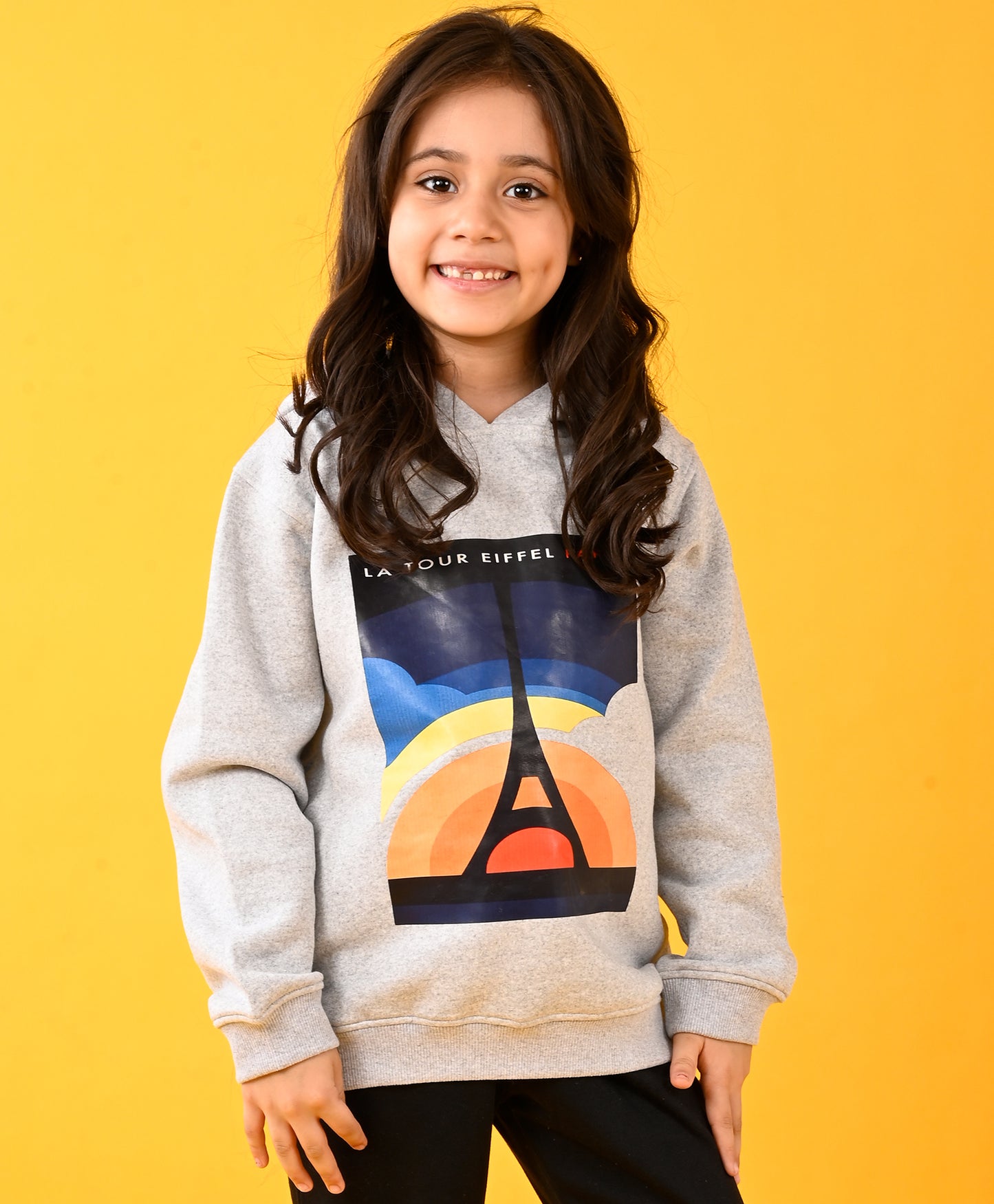 PARIS GREY MELANGE GIRLS HOODIE - GREY