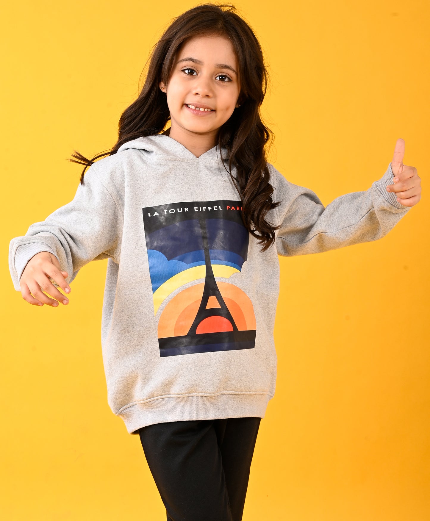 PARIS GREY MELANGE GIRLS HOODIE - GREY