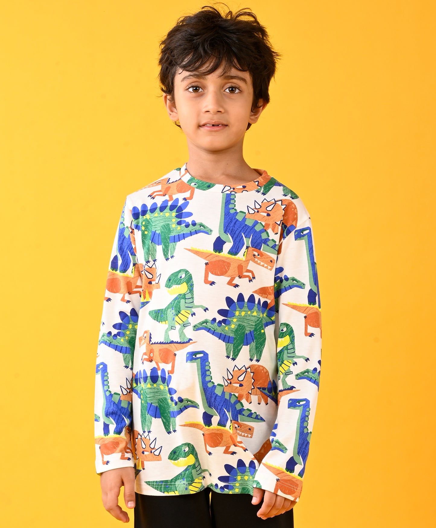 TRI DINOSAUR WHITE LONG SLEEVES BOYS TSHIRT - WHITE