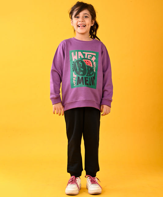 WATERMELON FLEECE PURPLE SWEATSHIRT AND BLACK JOGGER SET - PURPLE/BLACK