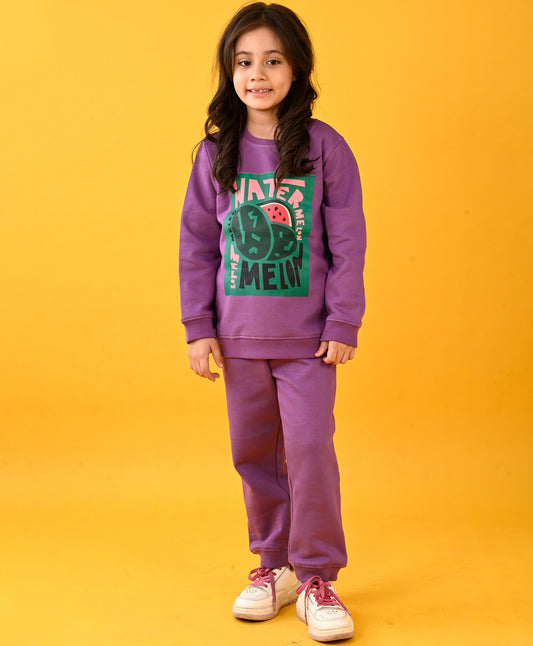 WATERMELON FLEECE PURPLE SWEATSHIRT AND JOGGER SET - PURPLE