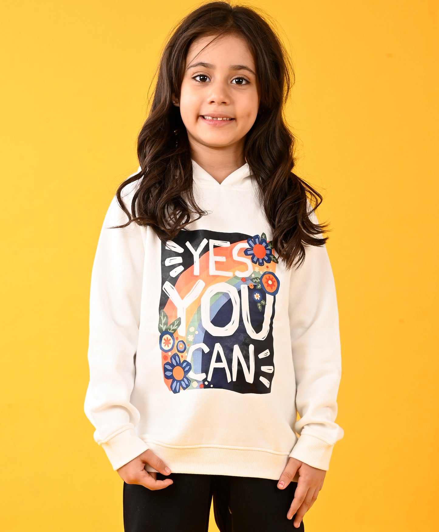 YES YOU CAN FLEECE GIRLS HOODIE - WHITE