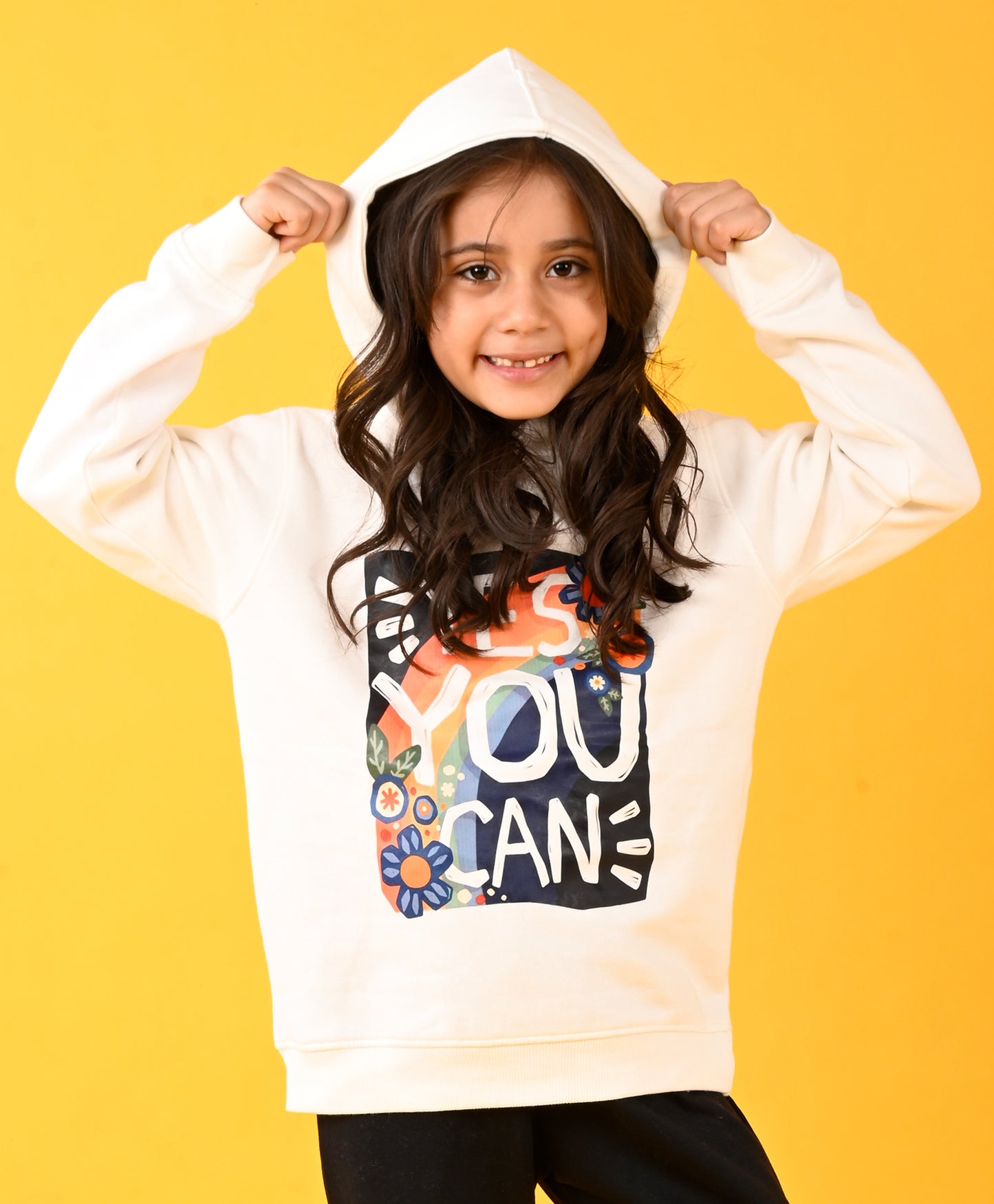 YES YOU CAN FLEECE GIRLS HOODIE - WHITE