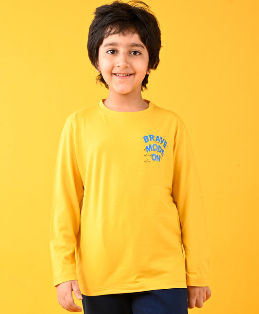 BRAVE MODE ON YELLOW LONG SLEEVES T-SHIRT - YELLOW