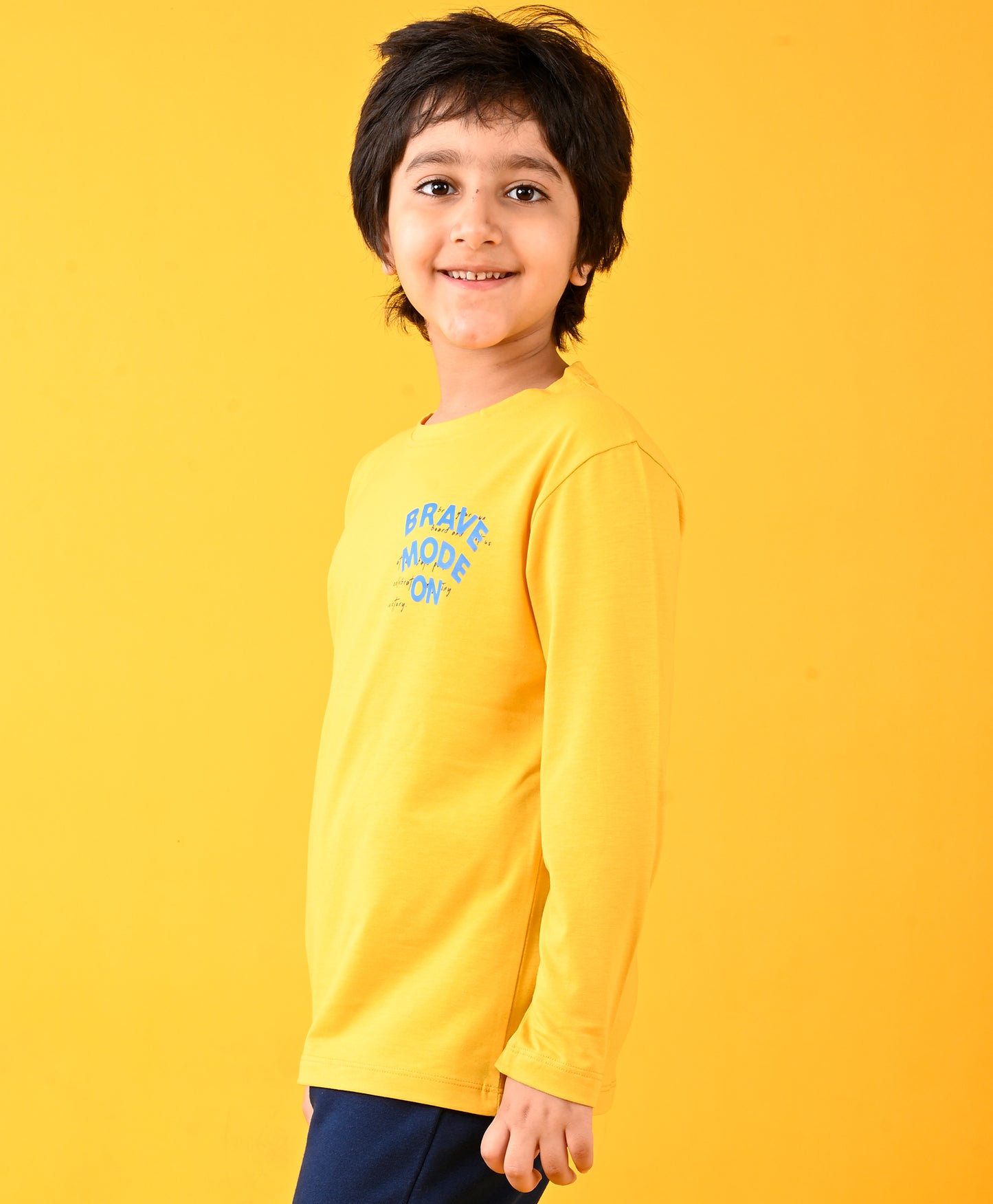 BRAVE MODE ON YELLOW LONG SLEEVES T-SHIRT - YELLOW