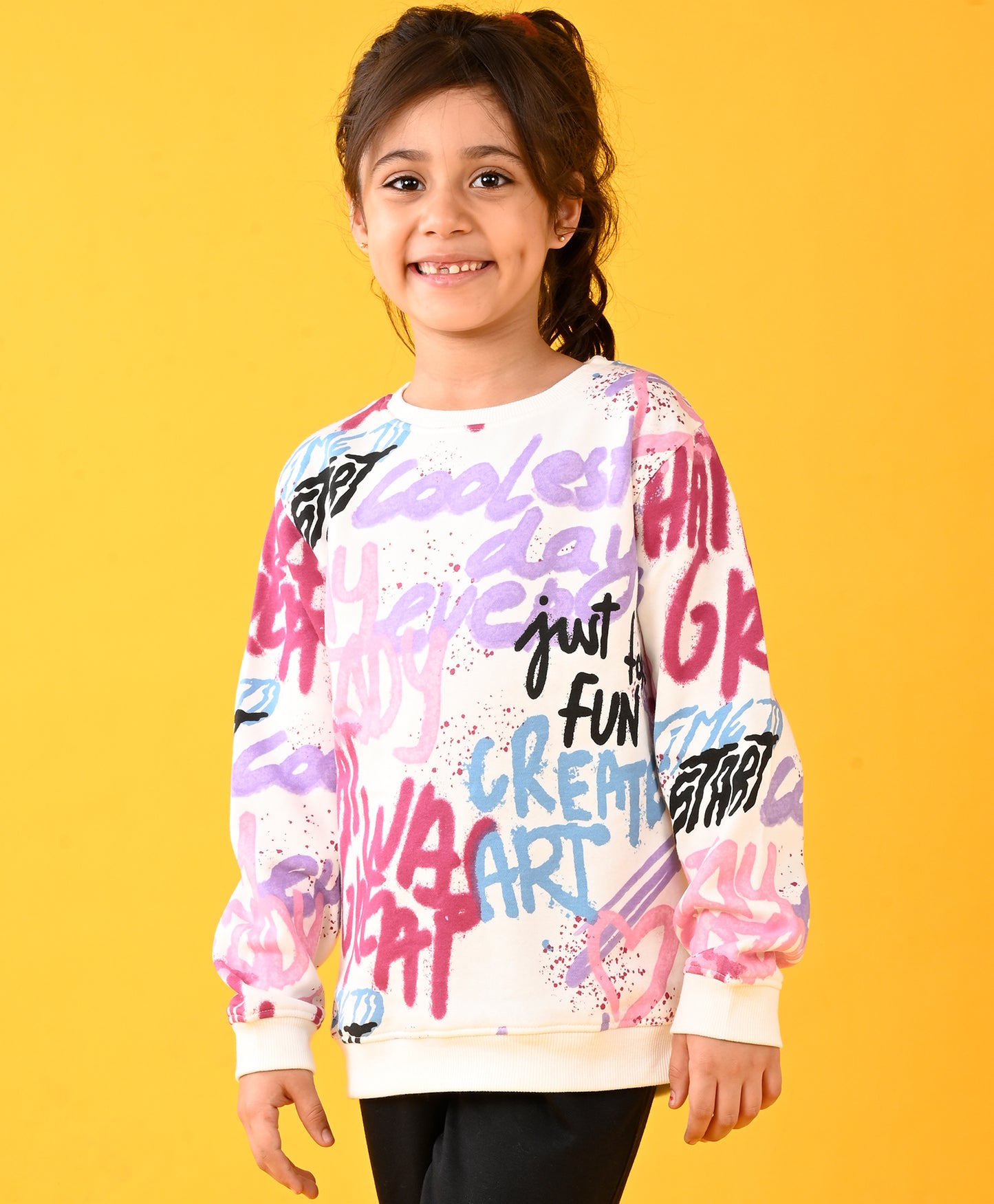 CREATE ART FUN WARM FLEECE GIRLS ROUND NECK SWEATSHIRT - WHITE