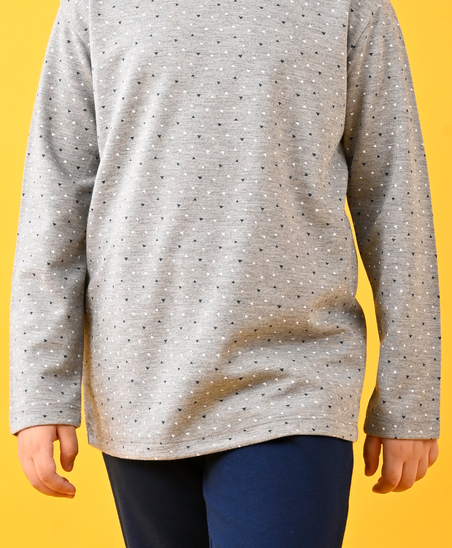 DOTTED GREY LONG SLEEVES T-SHIRT AND NAVY FLEECE JOGGER SET - GREY/NAVY