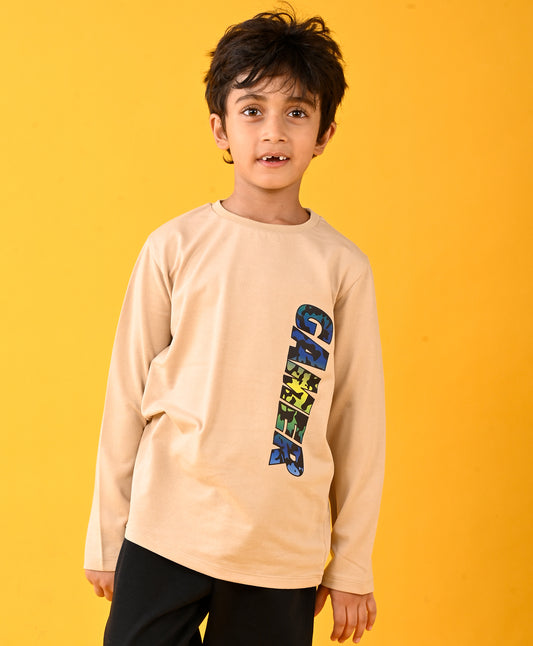 GAMER BEIGE LONG SLEEVES BOYS T-SHIRT - BEIGE