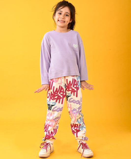 PURPLE HEART T-SHIRT AND CREATE ART FUN FLEECE JOGGER SET - PURPLE/WHITE