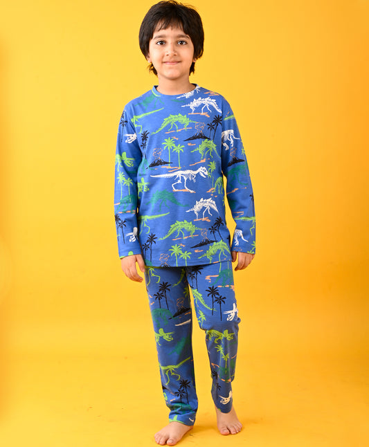 ROYAL DINOSAUR FUN LONG SLEEVE PYJAMA SET - ROYAL