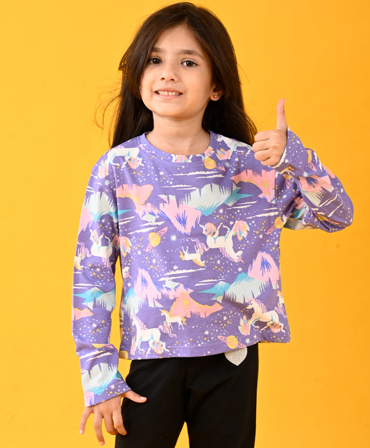 UNICORN PLANET FUN LONG SLEEVES T-SHIRT - PURPLE