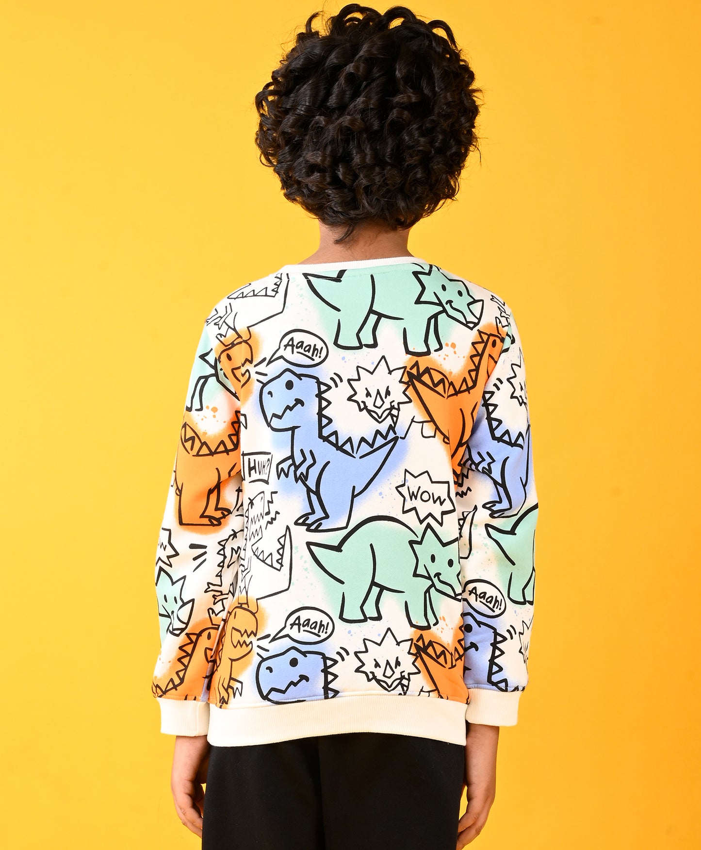 DINOSAUR WOW FUN FLEECE SWEATSHIRT - WHITE