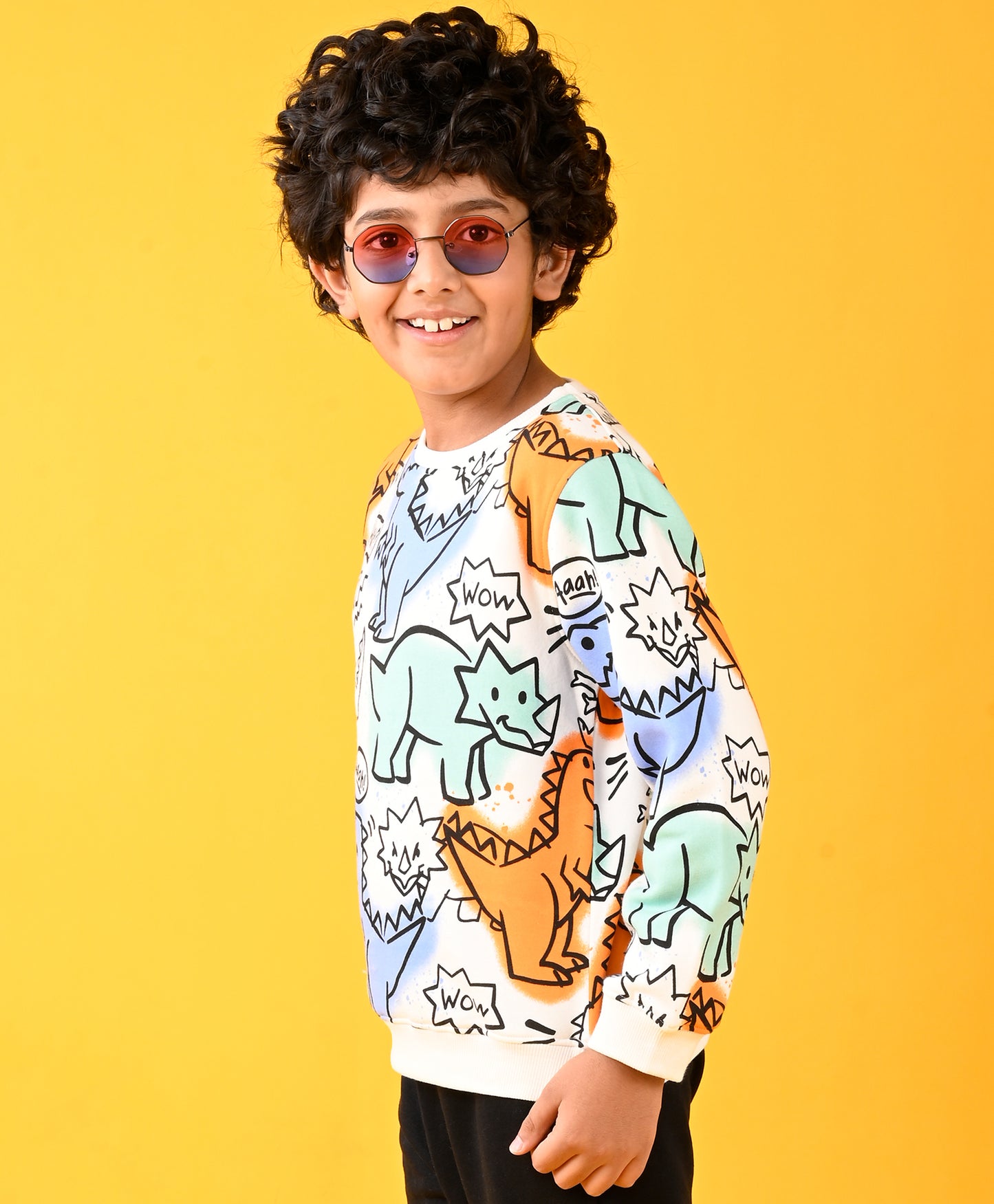 DINOSAUR WOW FUN FLEECE SWEATSHIRT - WHITE