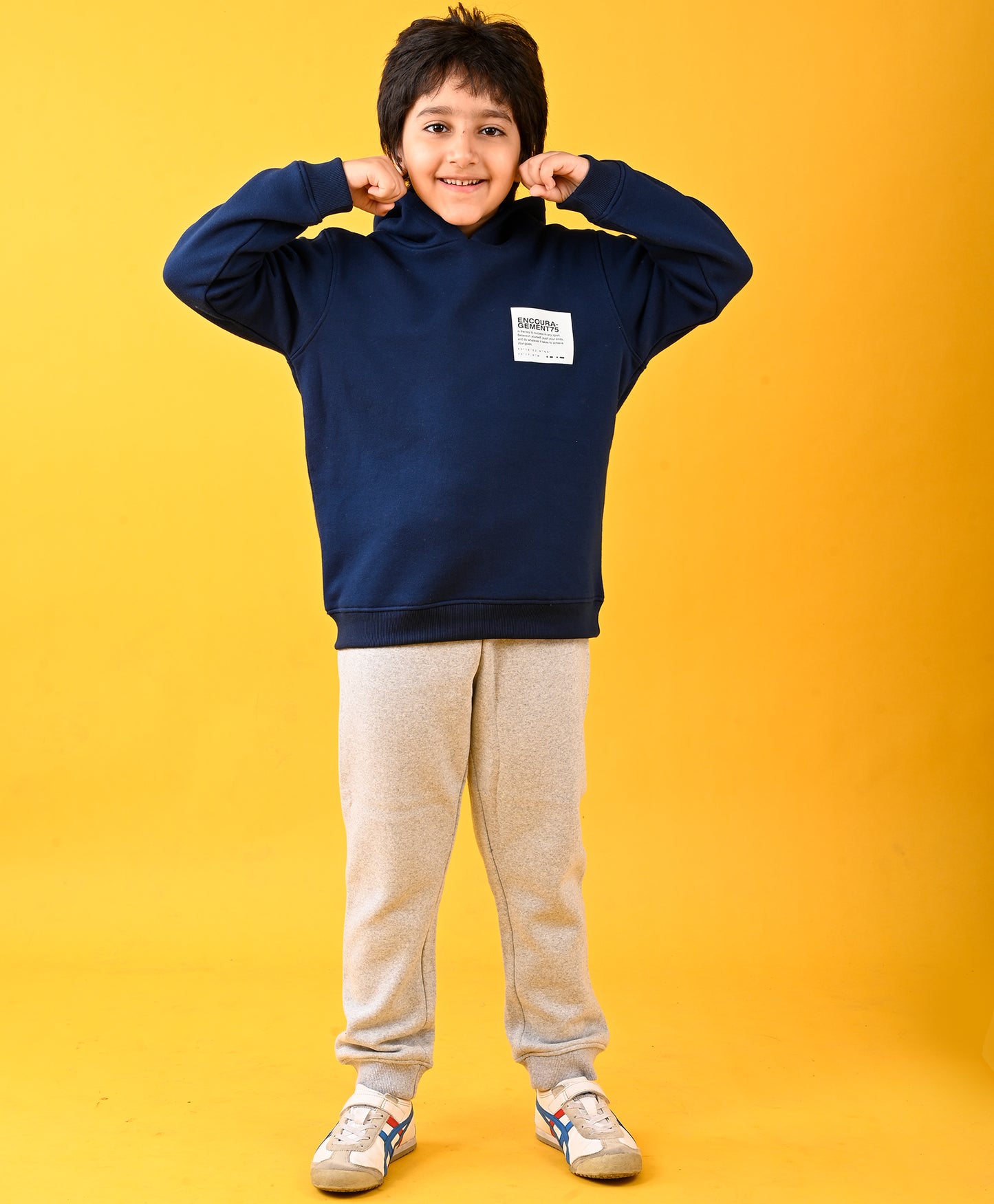 ENCOURAGMENT FUN NAVY FLEECE HOODIE AND WARM FLEECE GREY MELANGE JOGGER SET - NAVY/GREY