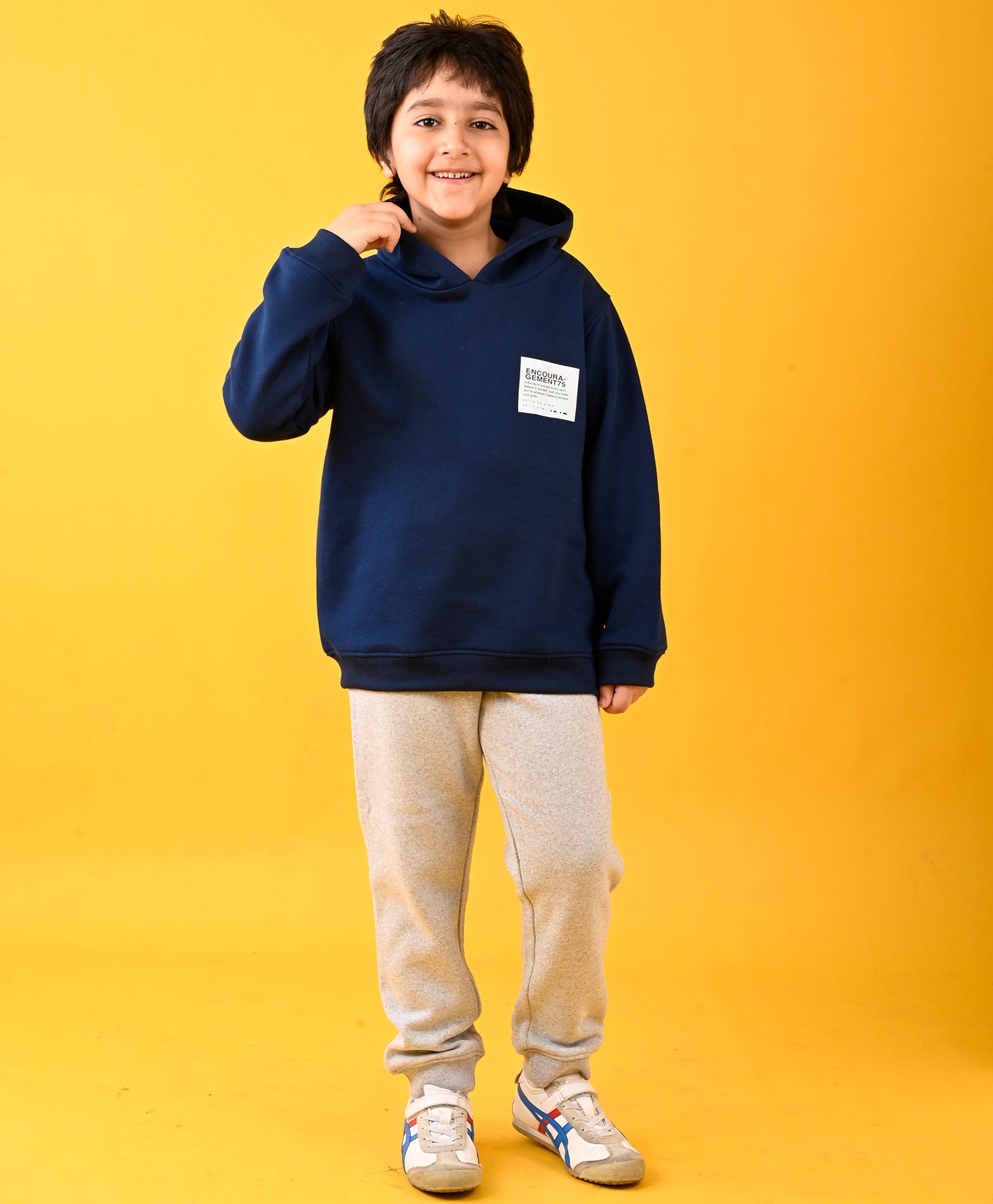 ENCOURAGMENT FUN NAVY FLEECE HOODIE AND WARM FLEECE GREY MELANGE JOGGER SET - NAVY/GREY