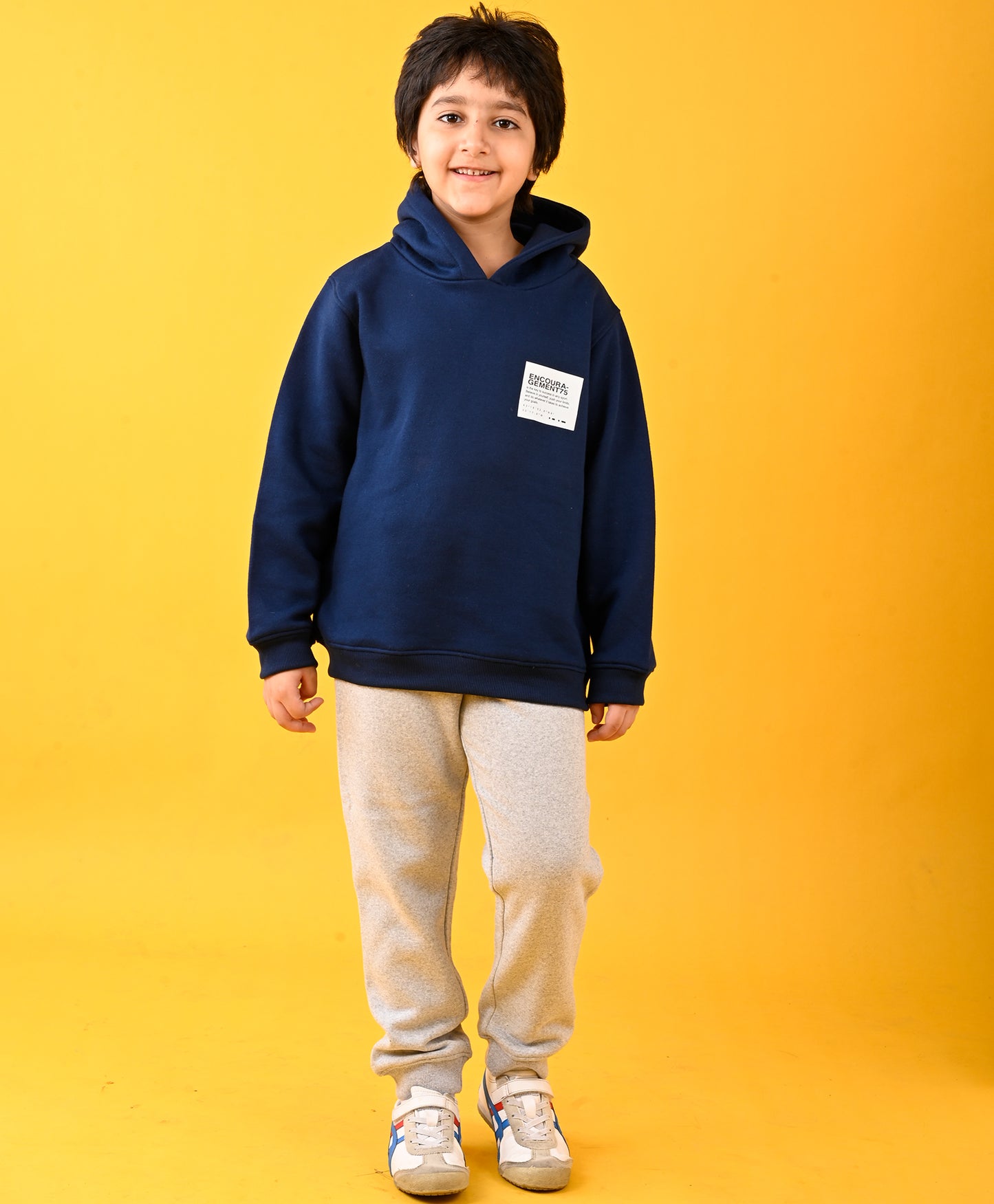 ENCOURAGMENT FUN NAVY FLEECE HOODIE AND WARM FLEECE GREY MELANGE JOGGER SET - NAVY/GREY