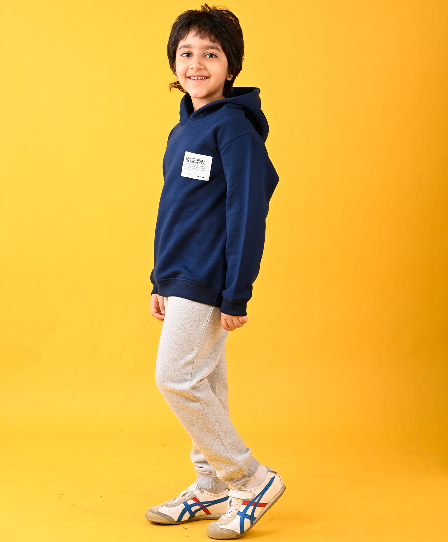 ENCOURAGMENT FUN NAVY FLEECE HOODIE AND WARM FLEECE GREY MELANGE JOGGER SET - NAVY/GREY