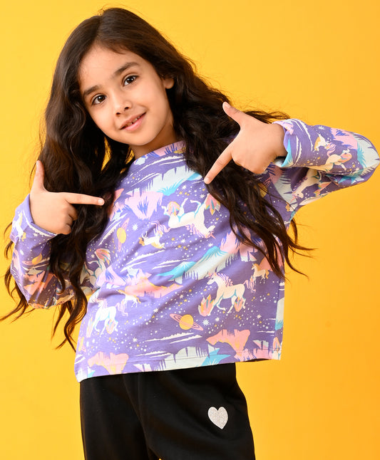 UNICORN PLANET LONG SLEEVES TSHIRT - PURPLE