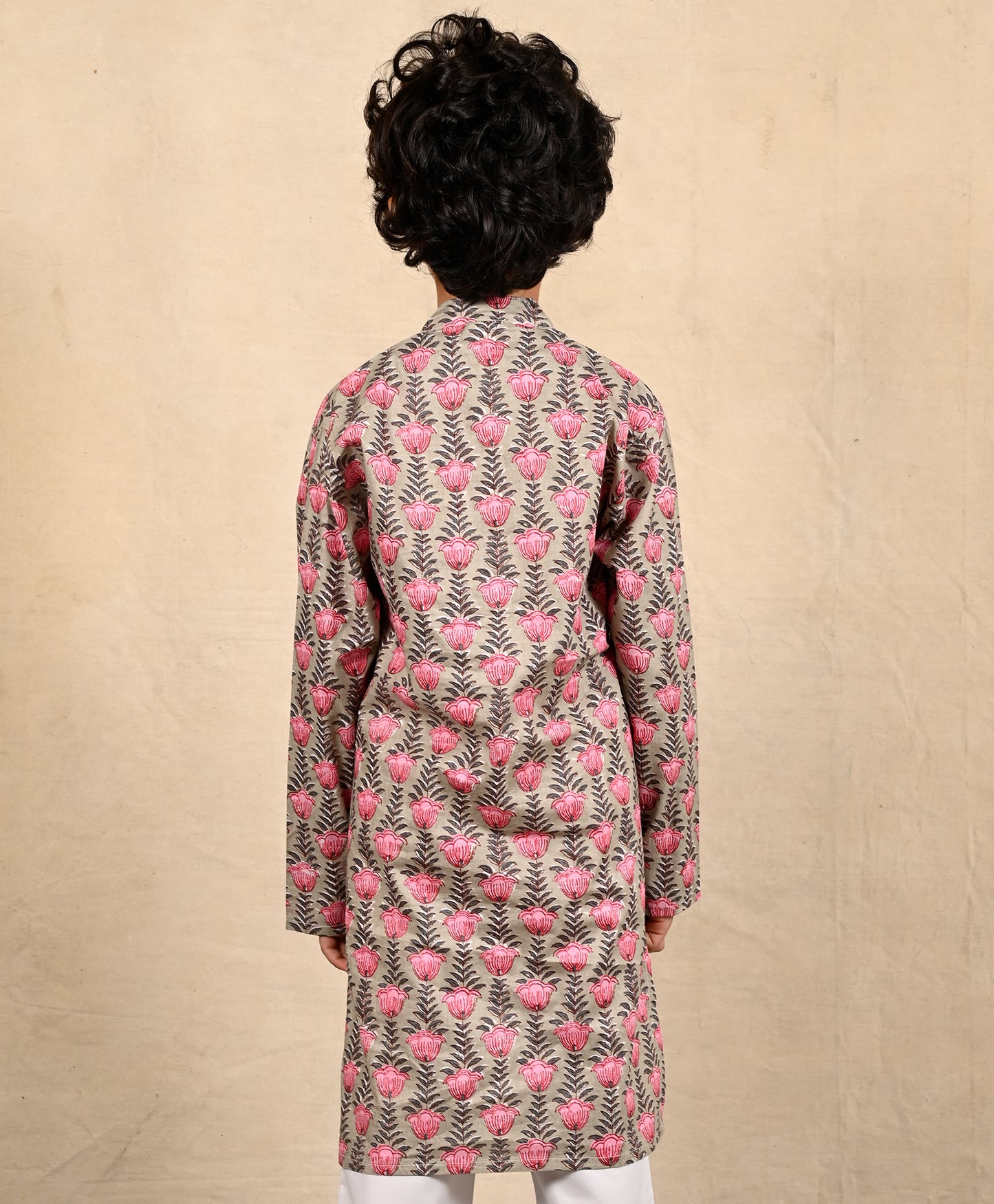 BEIGE BLOCK PRINT PURE COTTON KURTA - BEIGE