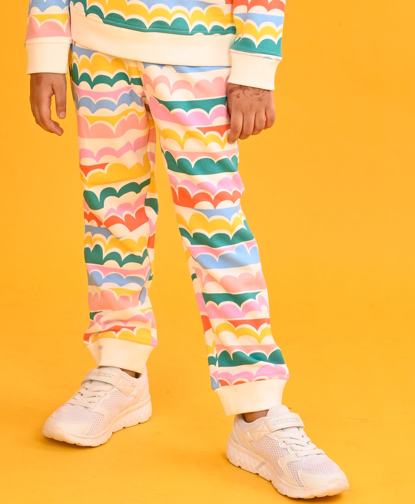 CLOUD RAINBOW GIRLS  FLEECE JOGGER - OFF WHITE